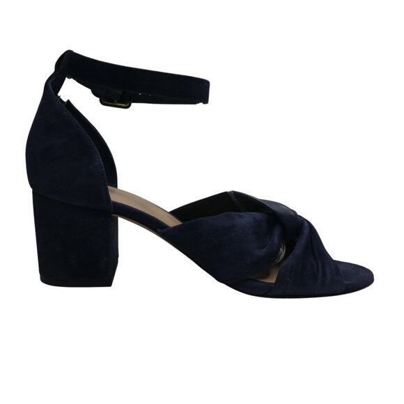 Diane Von Furstenberg Pasadena Blue Leather Open Toe Chunky Heel Sandals - Picture 5 of 13